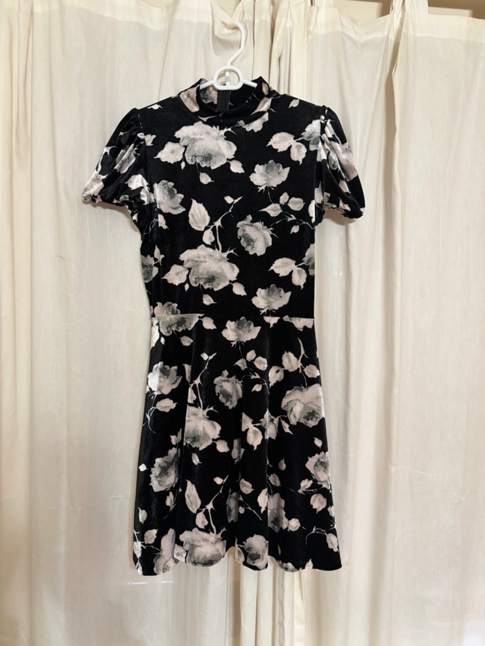 Black Floral Velvet Fit & Flare Dress